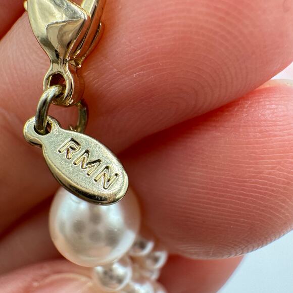 RMN Twisted Ivory Faux Pearl Necklace Triple Multi Strand Wedding Bridal 17 1/2” - Picture 6 of 7